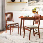Costway Lot de 2/4 chaises de cuisine avec cadre en bois d'hévéa, assise rembourrée et dossier ajouré