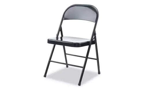 Chaise pliante Alera en acier sans accoudoirs, supporte jusqu'à 125 kg, assise noire, dossier noir, piètement noir, 4/carton