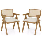 Lot de 2/4 chaises d'appoint en rotin Costway Chaises de salle à manger en tissu Chaises de salon modernes blanches
