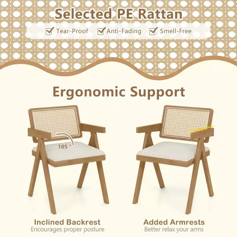 Lot de 2/4 chaises d'appoint en rotin Costway Chaises de salle à manger en tissu Chaises de salon modernes blanches