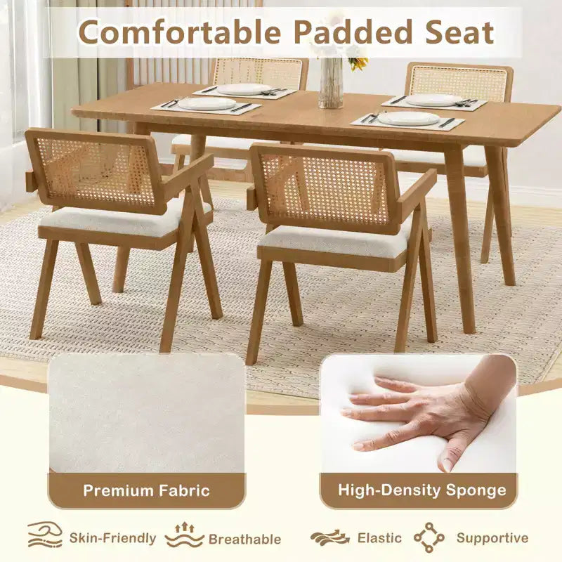 Lot de 2/4 chaises d'appoint en rotin Costway Chaises de salle à manger en tissu Chaises de salon modernes blanches