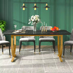 Table à manger rectangulaire Lantine pour 4 personnes, 160 cm, table de cuisine moderne avec plateau en faux marbre et pieds en métal