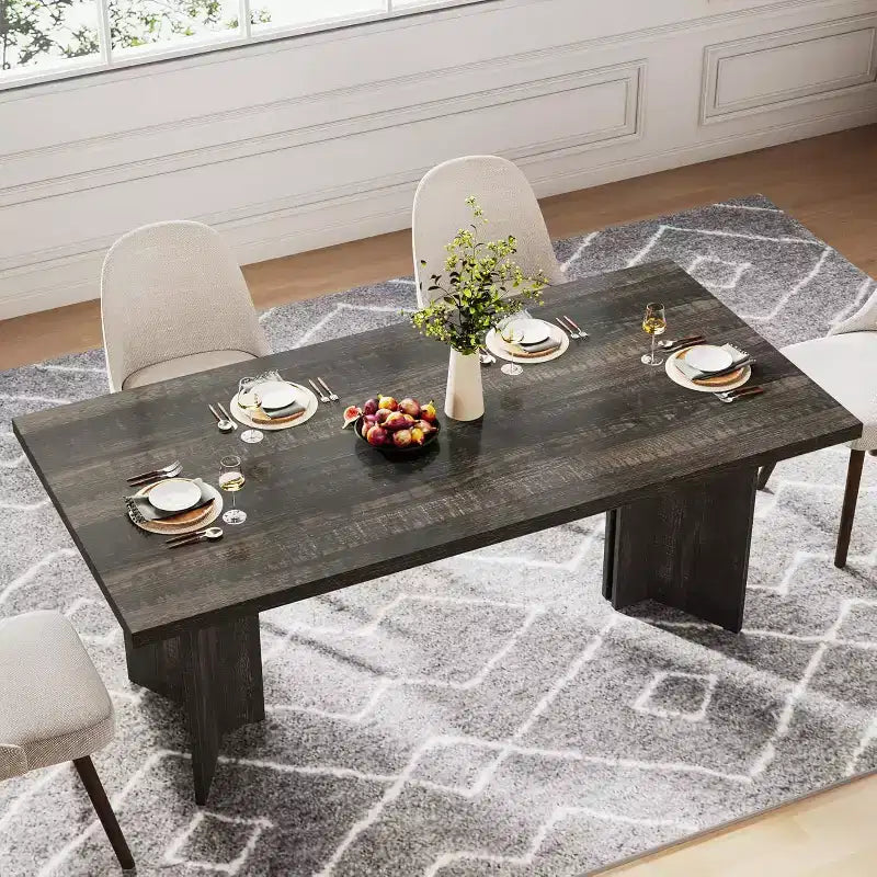Table à manger Lantine de 63 pouces pour 4-6 personnes, table de cuisine rectangulaire de style rustique avec grand plateau