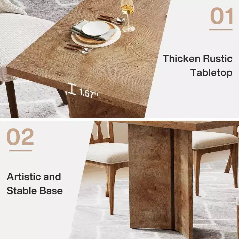 Table à manger Lantine de 63 pouces pour 4-6 personnes, table de cuisine rectangulaire de style rustique avec grand plateau