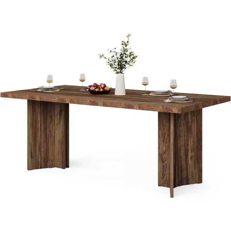 Table à manger Lantine de 63 pouces pour 4-6 personnes, table de cuisine rectangulaire de style rustique avec grand plateau