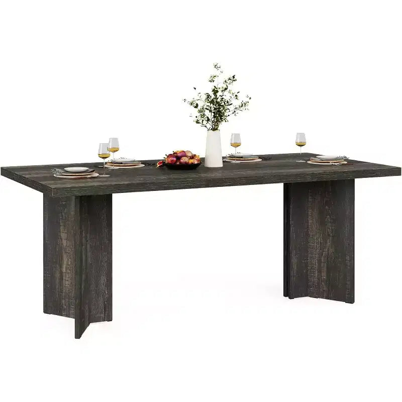 Table à manger Lantine de 63 pouces pour 4-6 personnes, table de cuisine rectangulaire de style rustique avec grand plateau