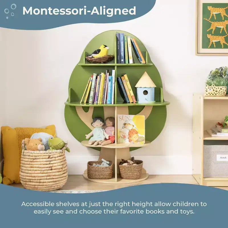 Bibliothèque Arbre pour enfants Guidecraft : Étagère à livres de bibliothèque, Étagère à livres pour tout-petits, Bibliothèque en bois vert à 4 niveaux, Décoration de meubles de chambre d'enfant, Rangement pour chambre à coucher et salle de jeux
