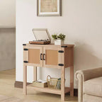 Table console de ferme EROMMY avec portes en rotin, table d'entrée avec meuble de rangement, table d'entrée en bois avec poignée métallique pour cuisine, couloir