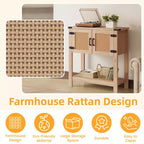 Table console de ferme EROMMY avec portes en rotin, table d'entrée avec meuble de rangement, table d'entrée en bois avec poignée métallique pour cuisine, couloir