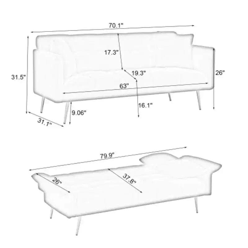 Canapé moderne Love Sofa : Futon en tissu Teddy 70 avec accoudoirs réglables, lit convertible