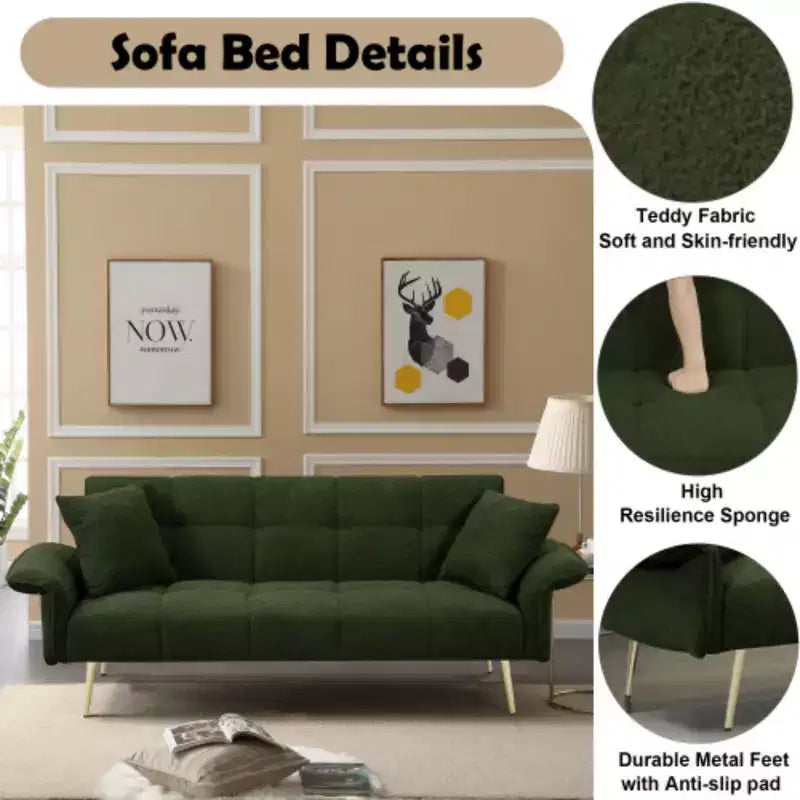 Canapé moderne Love Sofa : Futon en tissu Teddy 70 avec accoudoirs réglables, lit convertible