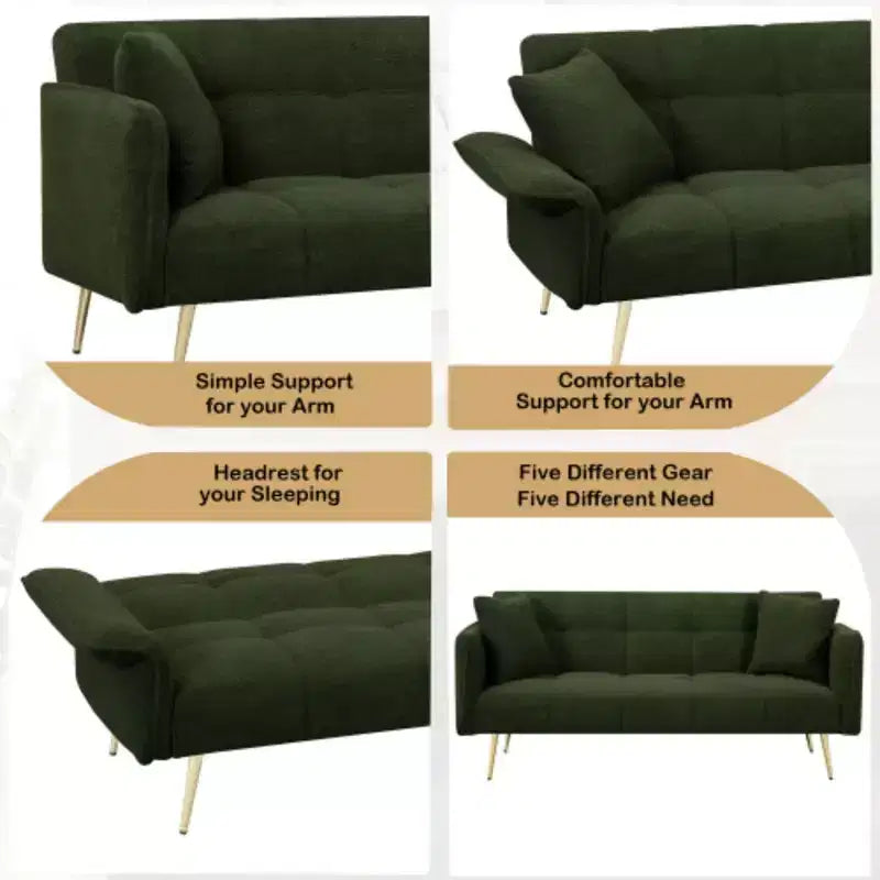 Canapé moderne Love Sofa : Futon en tissu Teddy 70 avec accoudoirs réglables, lit convertible