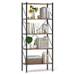 Costway 1/2 PCS 5-Tier Bookshelf, Industrial Tall Bookcase with Open Storage Shelves & Metal Frame Brown