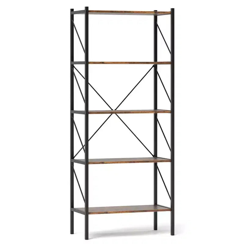 Costway Étagère à Livres 5 Niveaux, Bibliothèque Industrielle Haute avec Étagères de Rangement Ouvertes et Cadre Métallique Marron (Lot de 1 ou 2)