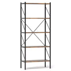 Costway Étagère à Livres 5 Niveaux, Bibliothèque Industrielle Haute avec Étagères de Rangement Ouvertes et Cadre Métallique Marron (Lot de 1 ou 2)