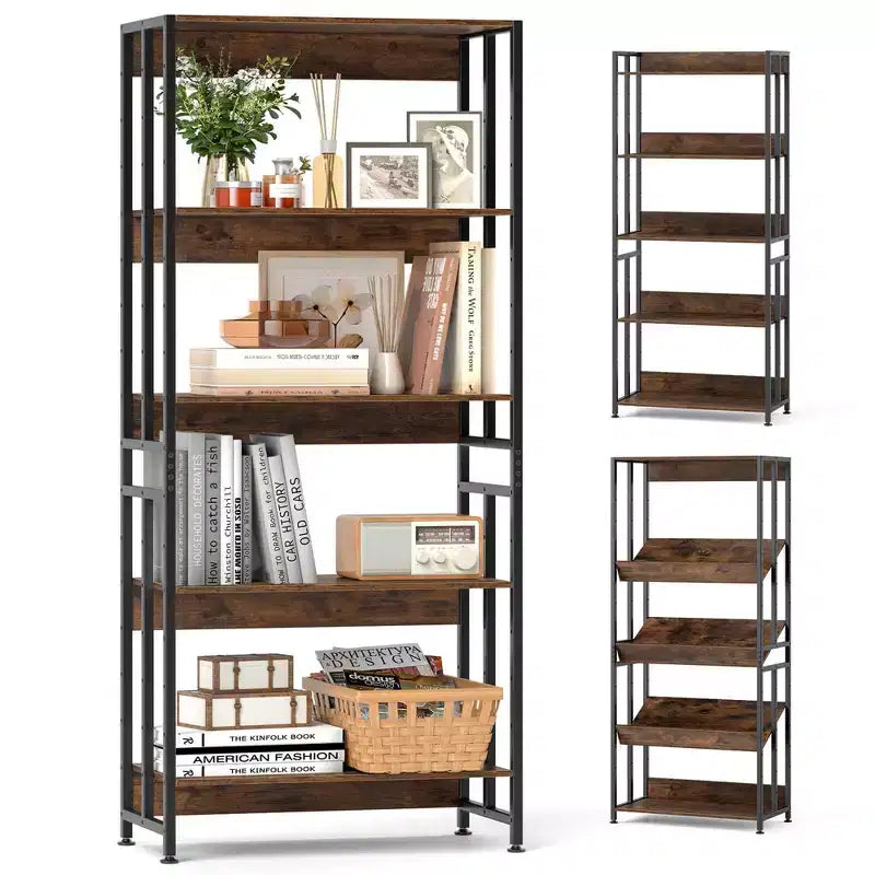 Costway Lot de 1 ou 2 bibliothèques à 5 étagères de 157 cm avec étagères inclinables, meuble de rangement et présentoir