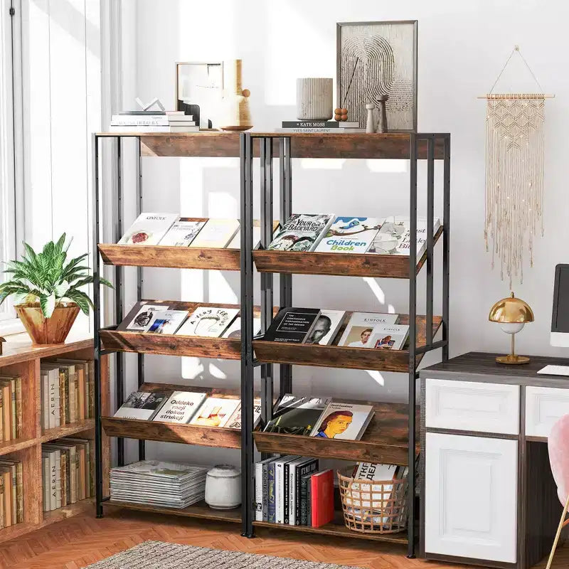 Costway Lot de 1 ou 2 bibliothèques à 5 étagères de 157 cm avec étagères inclinables, meuble de rangement et présentoir