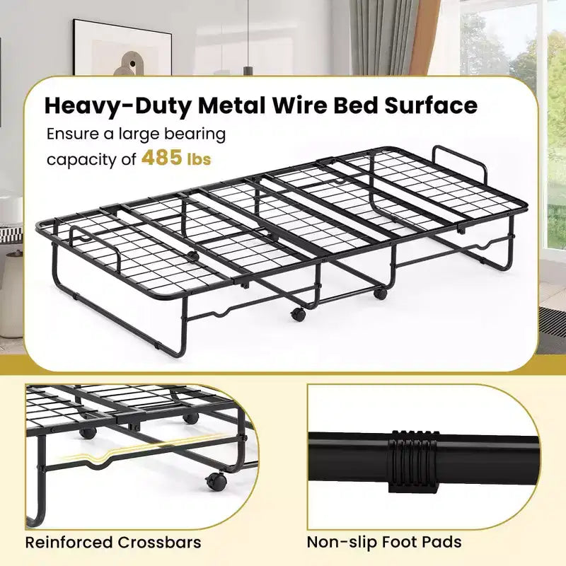 Lit pliable double Costway 38 x 75, lit d'appoint portable sur roulettes