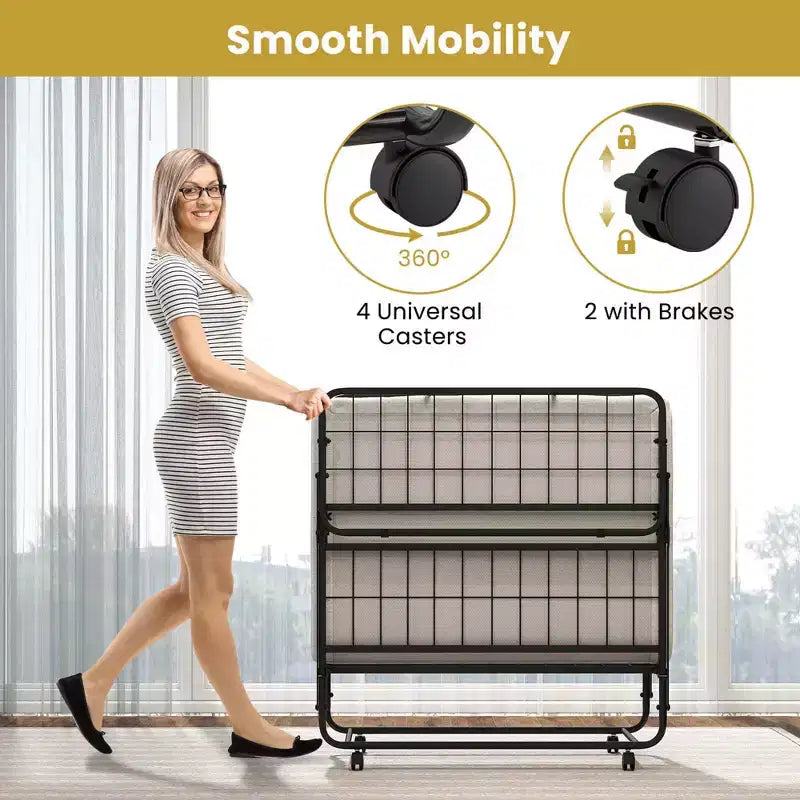 Lit pliable double Costway 38 x 75, lit d'appoint portable sur roulettes