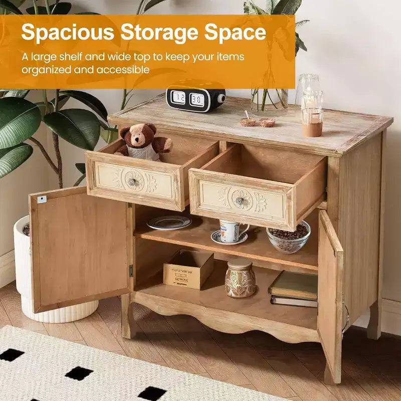 Armoire de rangement Heynemo avec tiroirs et portes, Buffet de cuisine, Buffet d'appoint, Organisateur de rangement en bois