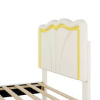 Lit plateforme rembourré double/grand avec tête de lit incurvée et réglable en hauteur, bandes lumineuses LED, PU, blanc/rose-ModernLuxe