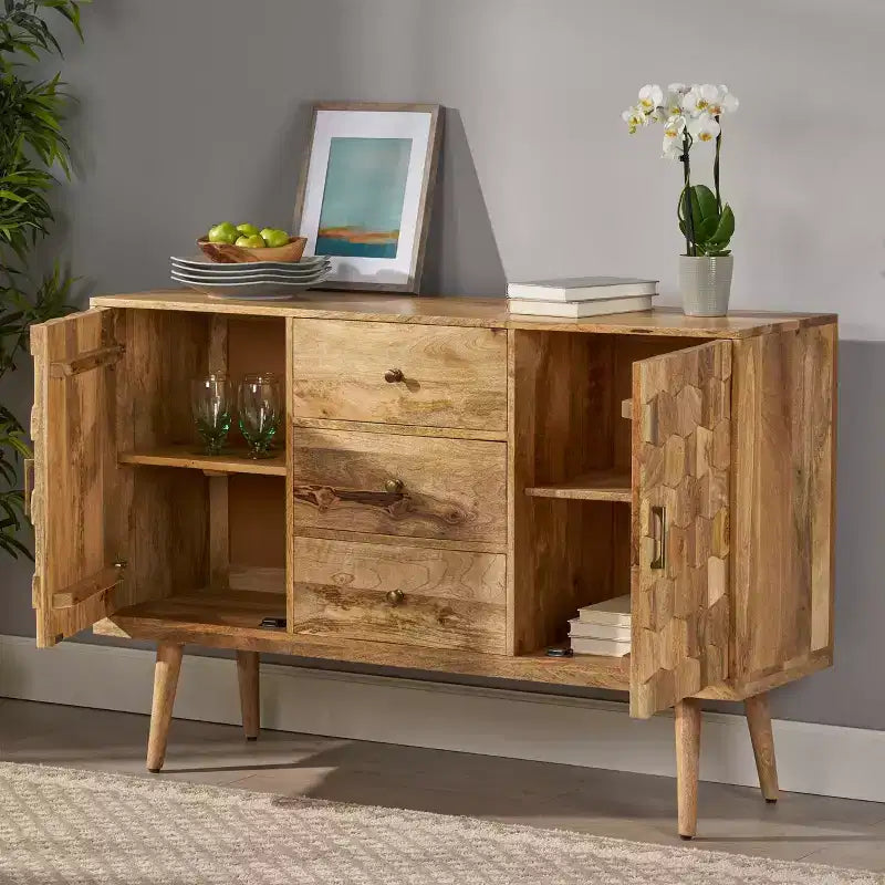 Buffet GDFStudio Latimer Boho fait main en bois de manguier avec rangement, naturel