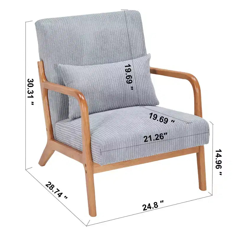 Fauteuil rembourré en bois massif Sigrid de style moderne du milieu du siècle avec coussin de GDFStudio
