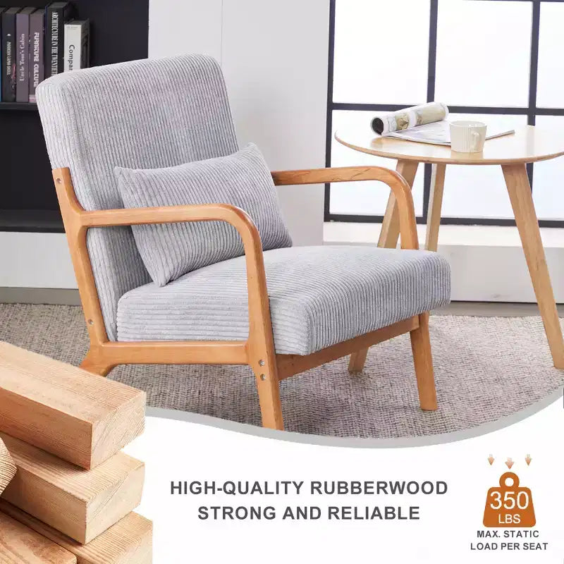 Fauteuil rembourré en bois massif Sigrid de style moderne du milieu du siècle avec coussin de GDFStudio