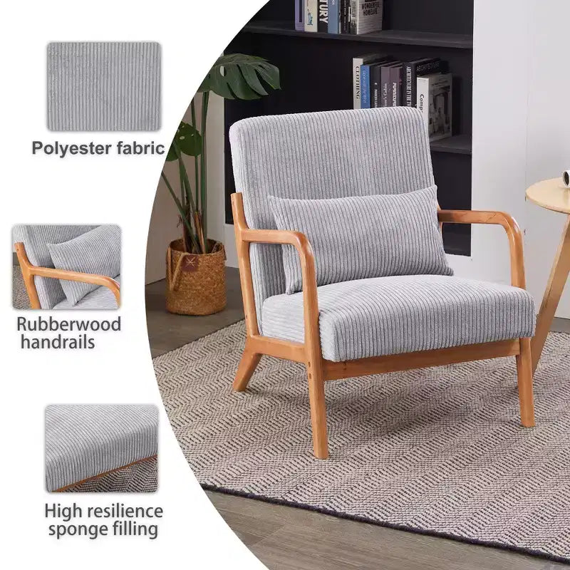 Fauteuil rembourré en bois massif Sigrid de style moderne du milieu du siècle avec coussin de GDFStudio