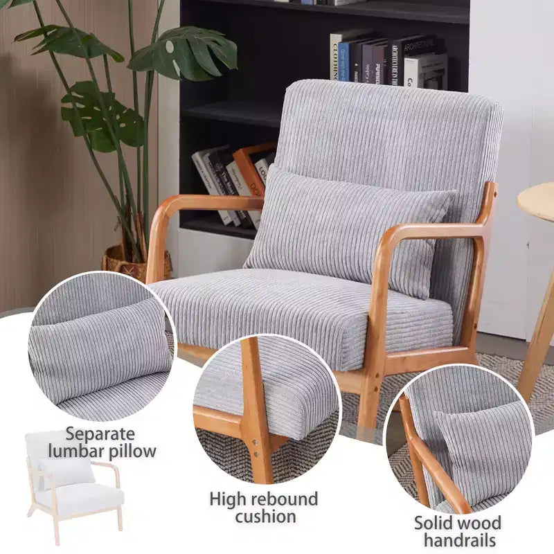 Fauteuil rembourré en bois massif Sigrid de style moderne du milieu du siècle avec coussin de GDFStudio