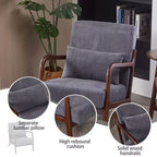 Fauteuil rembourré en bois massif Sigrid de style moderne du milieu du siècle avec coussin de GDFStudio