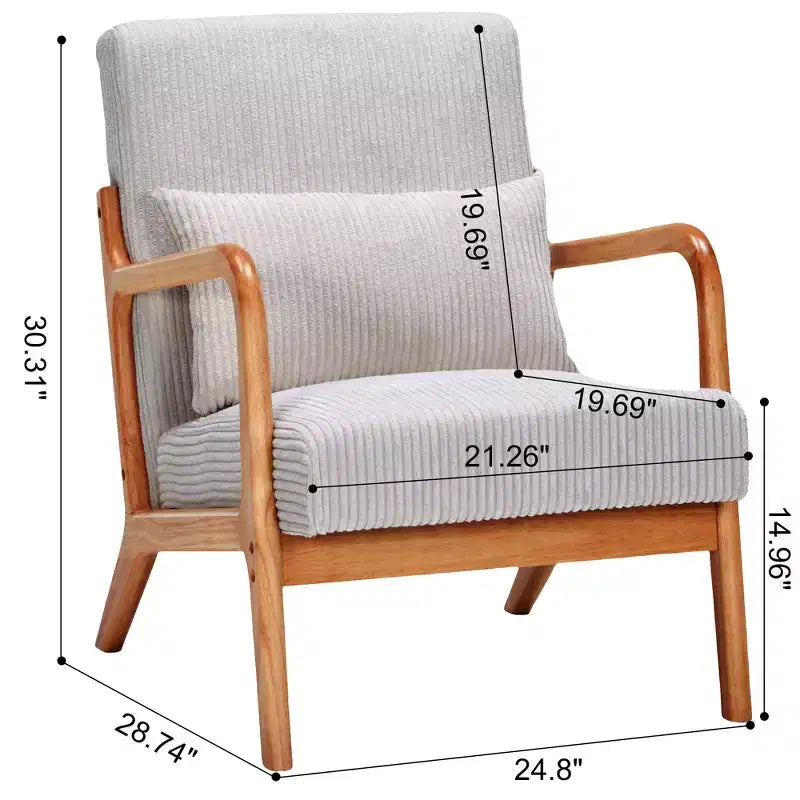 Fauteuil rembourré en bois massif Sigrid de style moderne du milieu du siècle avec coussin de GDFStudio
