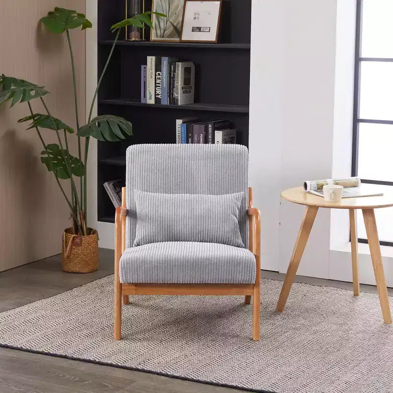 Fauteuil rembourré en bois massif Sigrid de style moderne du milieu du siècle avec coussin de GDFStudio