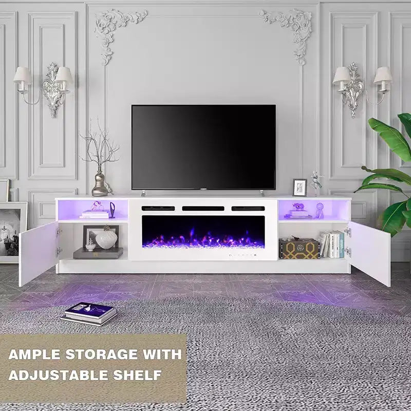 Meuble TV EROMMY pour téléviseurs jusqu'à 80 pouces avec cheminée