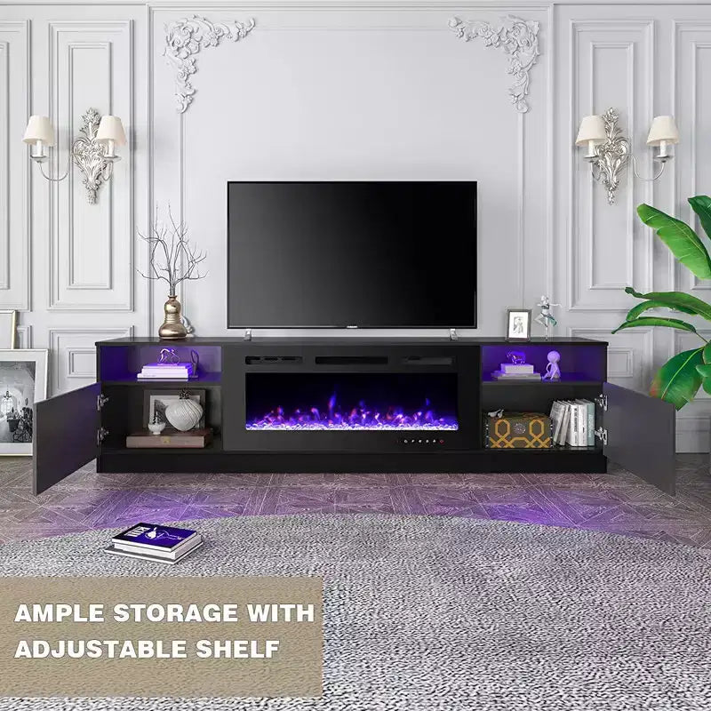 Meuble TV EROMMY pour téléviseurs jusqu'à 80 pouces avec cheminée