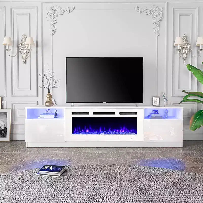 Meuble TV EROMMY pour téléviseurs jusqu'à 80 pouces avec cheminée