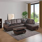 Canapé de salon en forme de L, canapé trois places en peluche courte avec ressort à double couche et tissu doux et respirant