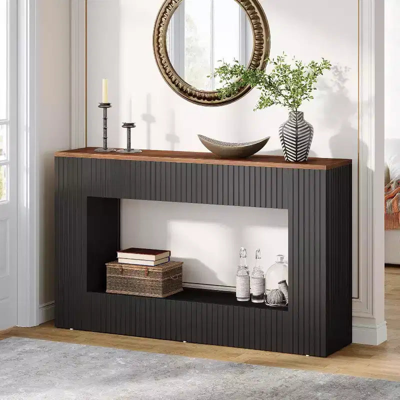 Console moderne Lantine, table d'entrée en bois de 55 pouces avec rangement, table de canapé étroite et longue