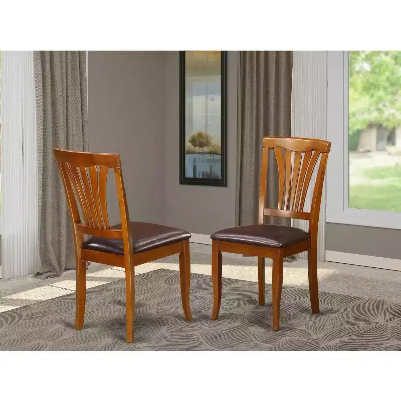 HomeStock Chaises de salle à manger, lot de 2, dossier à lattes, finition cerisier et crème anglaise