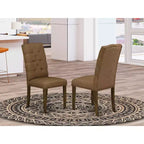 HomeStock Elsa Chaises Parson capitonnées avec clous décoratifs, lin marron, lot de 2 chaises de salle à manger Jacobean