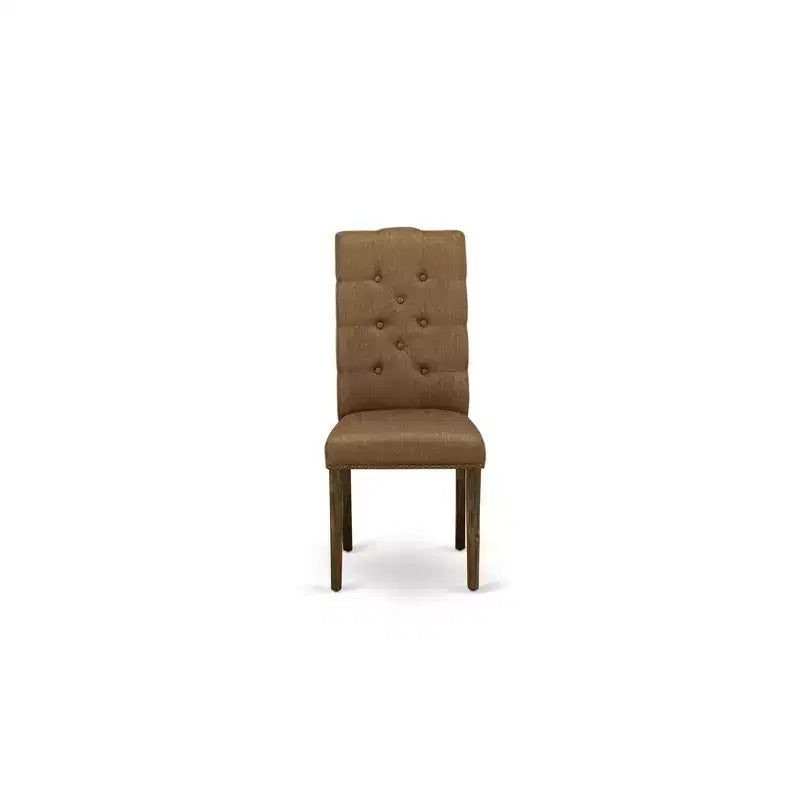 HomeStock Elsa Chaises Parson capitonnées avec clous décoratifs, lin marron, lot de 2 chaises de salle à manger Jacobean