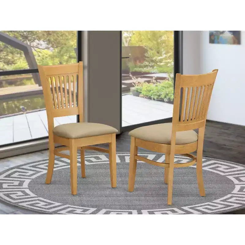 HomeStock Chaises de salle à manger africaines 2 pièces – Assise en tissu lin et dossier à lattes