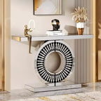 Console Lantine moderne à miroir, table de canapé en verre de 109 cm avec base incrustée de cristaux étincelants pour entrée, salon, couloir