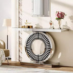 Console Lantine moderne à miroir, table de canapé en verre de 109 cm avec base incrustée de cristaux étincelants pour entrée, salon, couloir