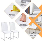 Lot de 2 chaises de salle à manger en similicuir blanc avec pieds en métal argenté - Design polyvalent