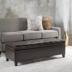 Banc ottoman de rangement capitonné en similicuir contemporain GDFStudio, marron chocolat