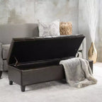Banc ottoman de rangement capitonné en similicuir contemporain GDFStudio, marron chocolat