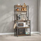 Étagère de Boulangerie Hutch avec Prise de Courant, Support de Micro-ondes 14 Crochets, Bar à Café Réglable, Étagère de Rangement de Cuisine, 40 x 80 x 170 cm