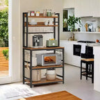 Étagère de Boulangerie Hutch avec Prise de Courant, Support de Micro-ondes 14 Crochets, Bar à Café Réglable, Étagère de Rangement de Cuisine, 40 x 80 x 170 cm
