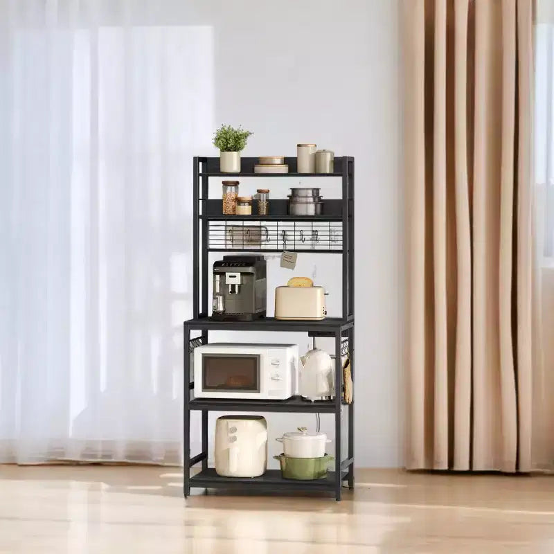 Étagère de Boulangerie Hutch avec Prise de Courant, Support de Micro-ondes 14 Crochets, Bar à Café Réglable, Étagère de Rangement de Cuisine, 40 x 80 x 170 cm